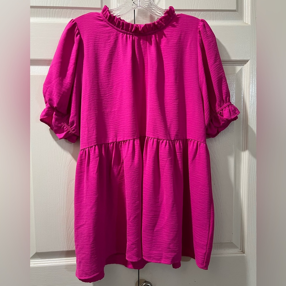 Jodifl Vibrant Pink Ruffle Collared Babydoll Peasant Blouse Womens Size Medium - Picture 3 of 12